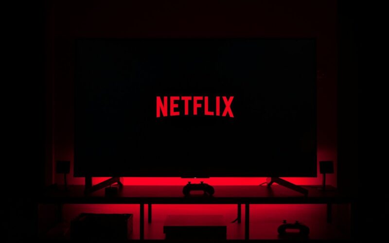 flat screen television displaying Netflix logo